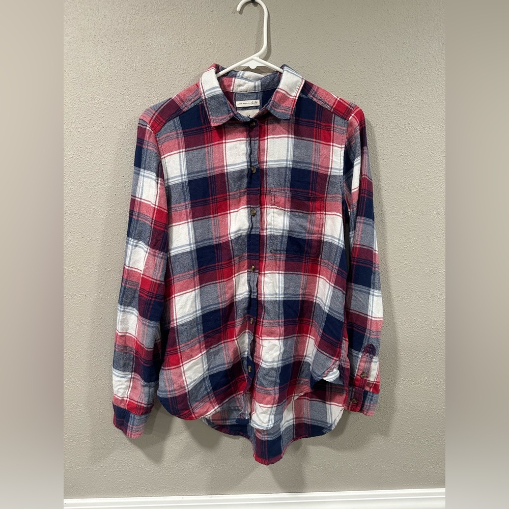 Red and Blue Plaid Button-Up Shirt size Small
